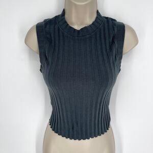 Cotton Citizen NEW Capri Muscle Tank Top Sz XS *HOLE* Black Rib Knit Raw Hem